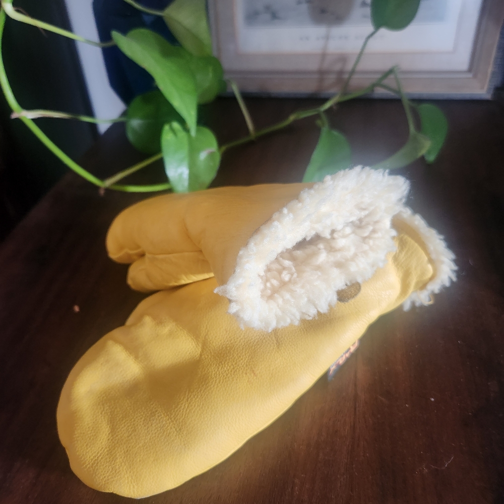 Yellow Shearling-Lined Mittens